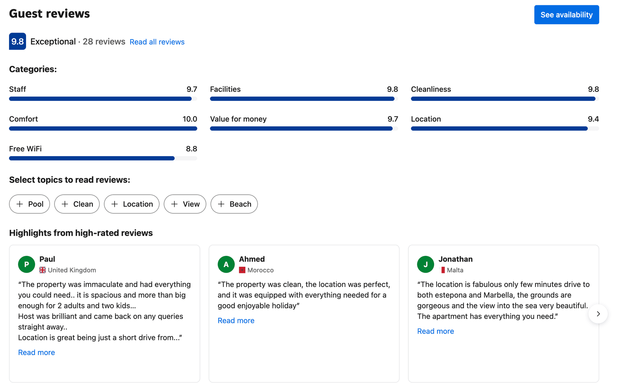 Booking.com ratings summary